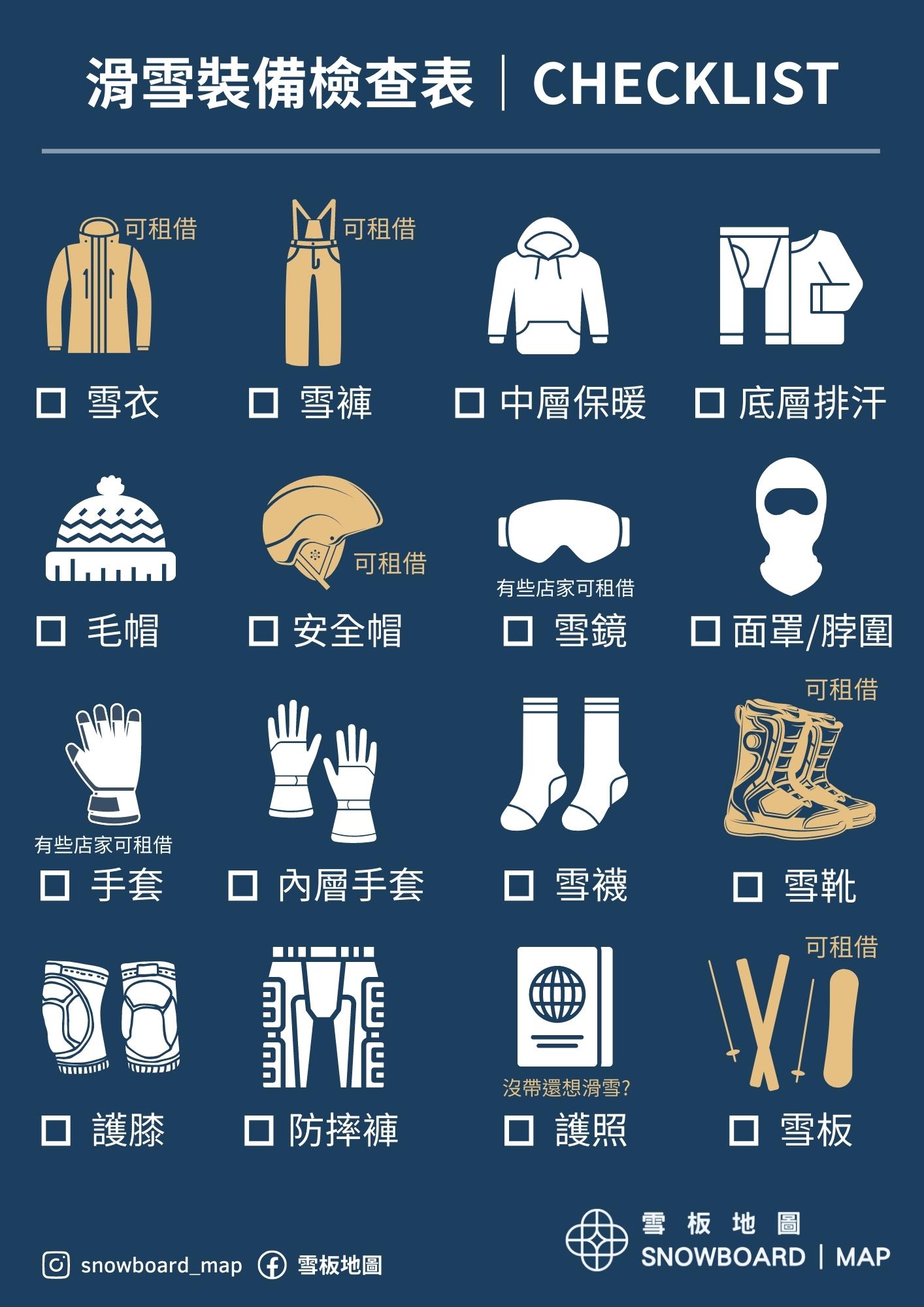 滑雪裝備檢查表 清單